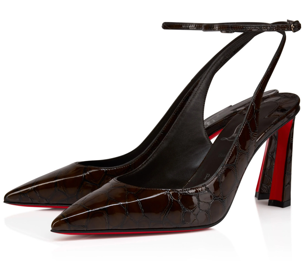 Christian Louboutin Condora Strap 85 Brown Croco Gloss Croc Ankle Heel Pump 36.5